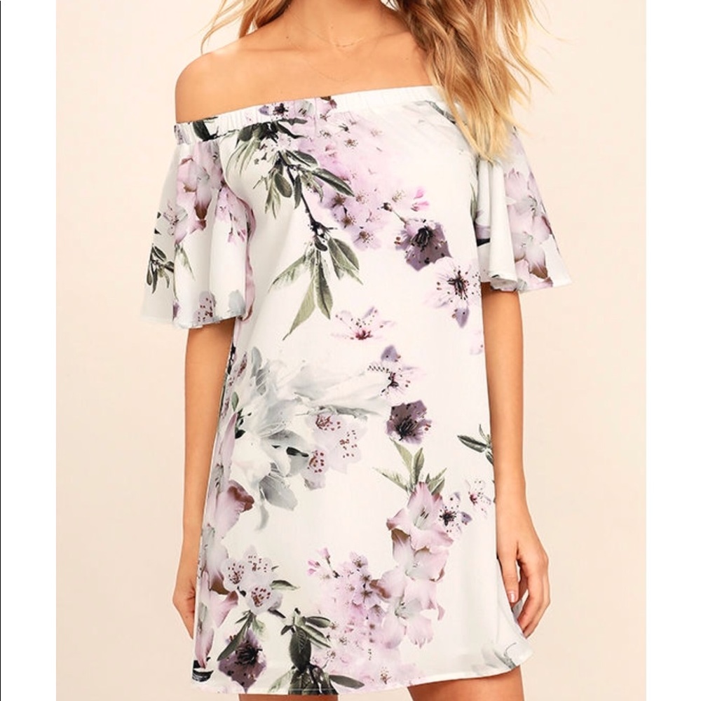Floral Print Off The Shoulder Shift Mini Dress - Picture 4 of 8